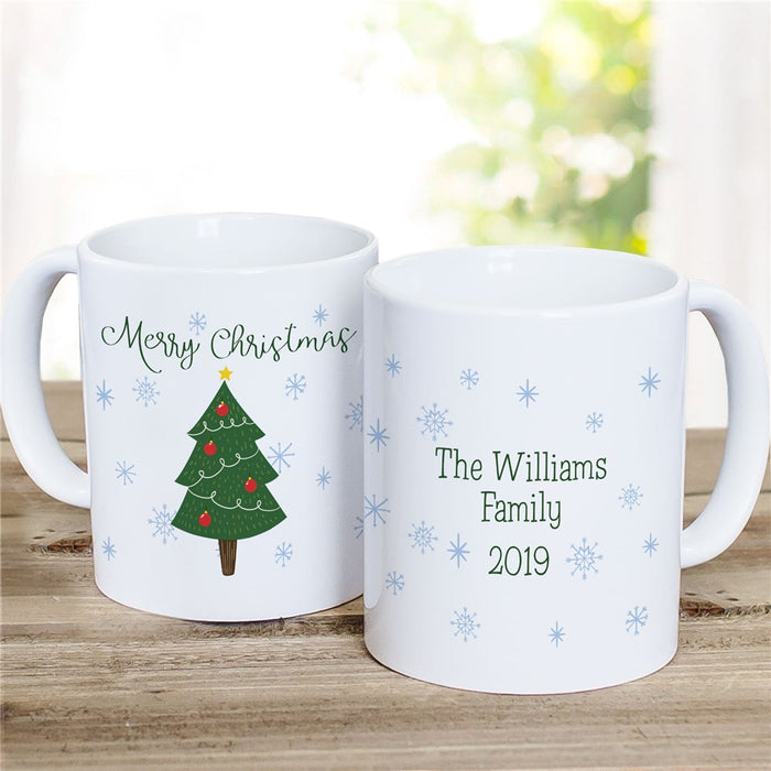 Family Name Christmas Tree Coffee Mug - Custom Holiday Mug with Family Name - Way Up Gifts