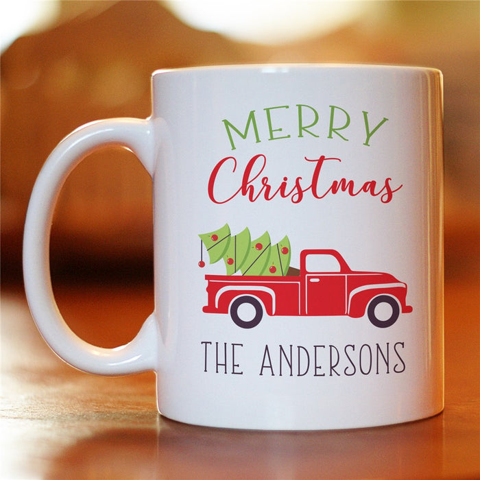Christmas Truck Coffee Mug - Personalized Vintage Truck Mug - Way Up Gifts