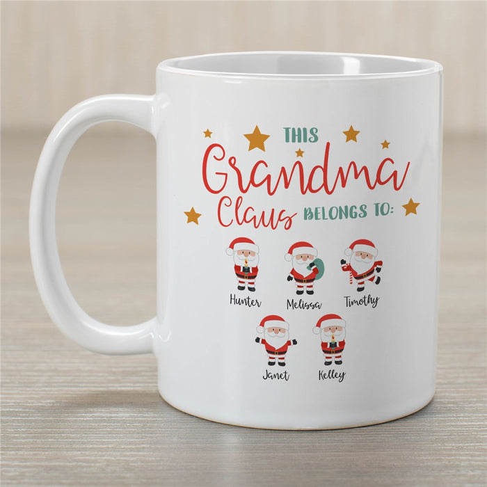 Grandma Claus Coffee Mug - Personalized Holiday Mug for Grandma - Way Up Gifts