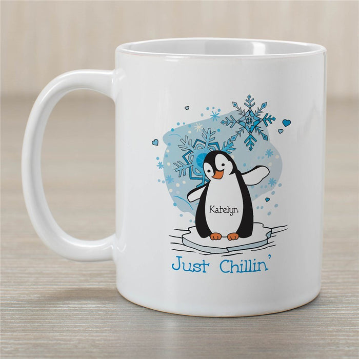 Just Chillin' Penguin Personalized Winter Coffee Mug - Cute Penguin Holiday Mug - Way Up Gifts
