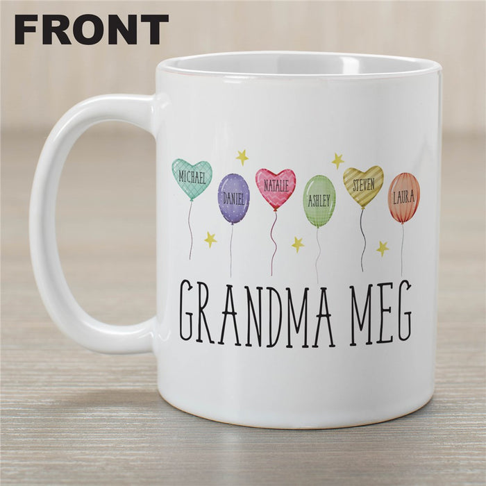 Grandma Balloons Coffee Mug - Custom Balloon Design Mug with Grandchildren's Names - Way Up Gifts