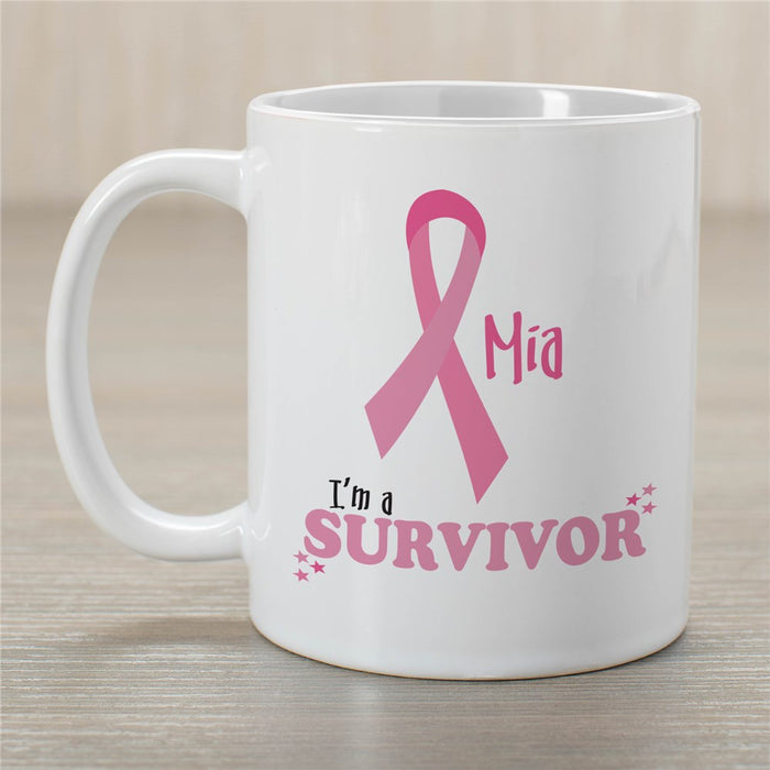I'm a Survivor - Breast Cancer Awareness Personalized Coffee Mug - Inspirational Survivor Mug - Way Up Gifts