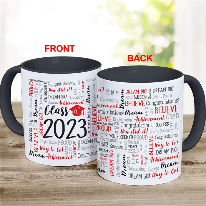 Class of Static Word Art with Cap Black Handle Coffee Mug - Graduation Word Art Mug - Way Up Gifts