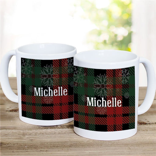 Plaid Snowflakes Coffee Mug - Personalized Winter Design - Way Up Gifts