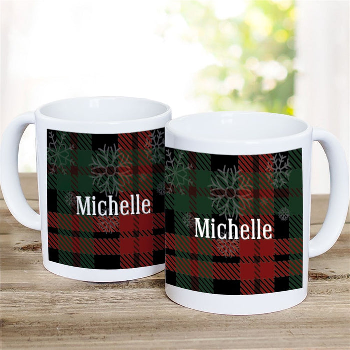 Plaid Snowflakes Coffee Mug - Personalized Winter Design - Way Up Gifts