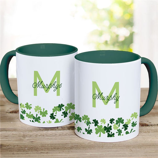 Shamrock Border Mug - Personalized St. Patrick's Day Mug Green Handle - Way Up Gifts