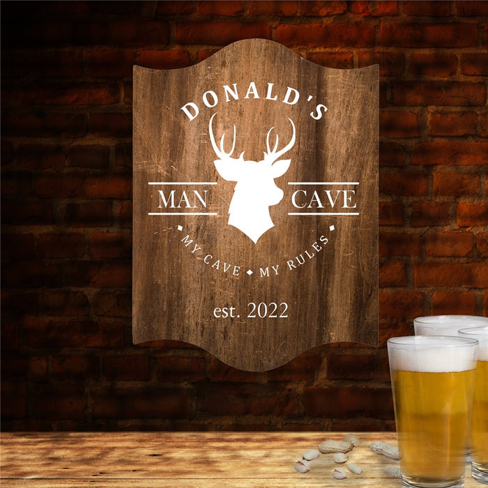Personalized Deer Head Man Cave Sign – Custom Hunting Lodge Wall Decor for Men’s Cabin or Den - Way Up Gifts