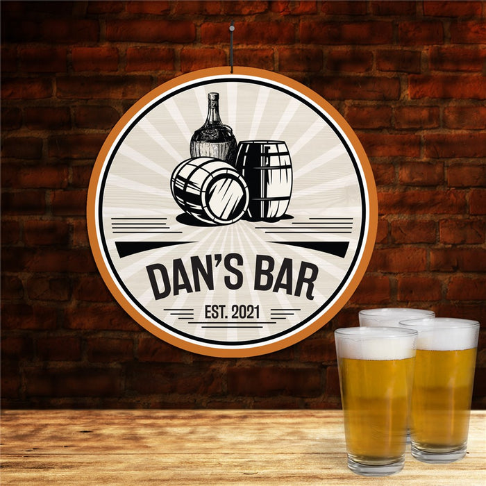Personalized Bar Wall Sign- Custom Round Pub or Man Cave Decor - Way Up Gifts