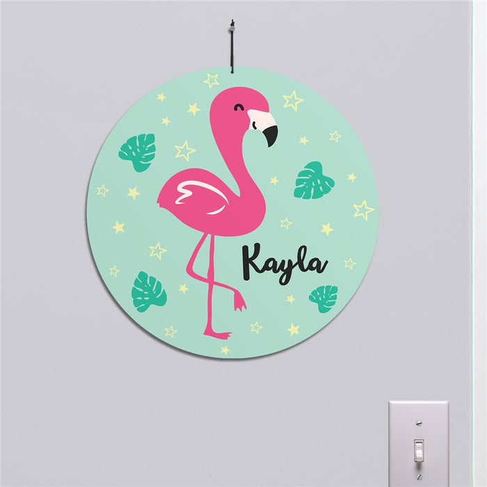 Personalized Flamingo Round Wall Sign- Tropical Custom Summer Wall Decor - Way Up Gifts