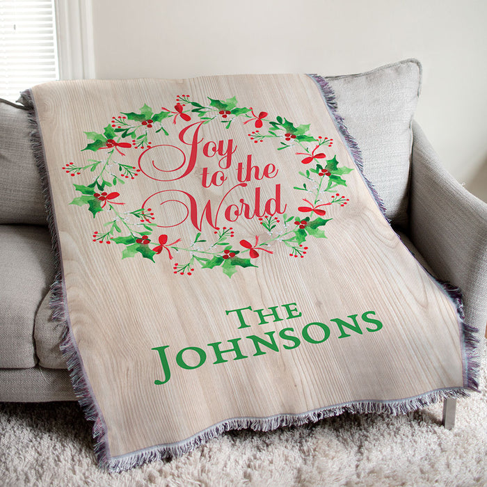 Personalized Joy to the World Throw - Religious Christmas Afghan Blanket - Way Up Gifts