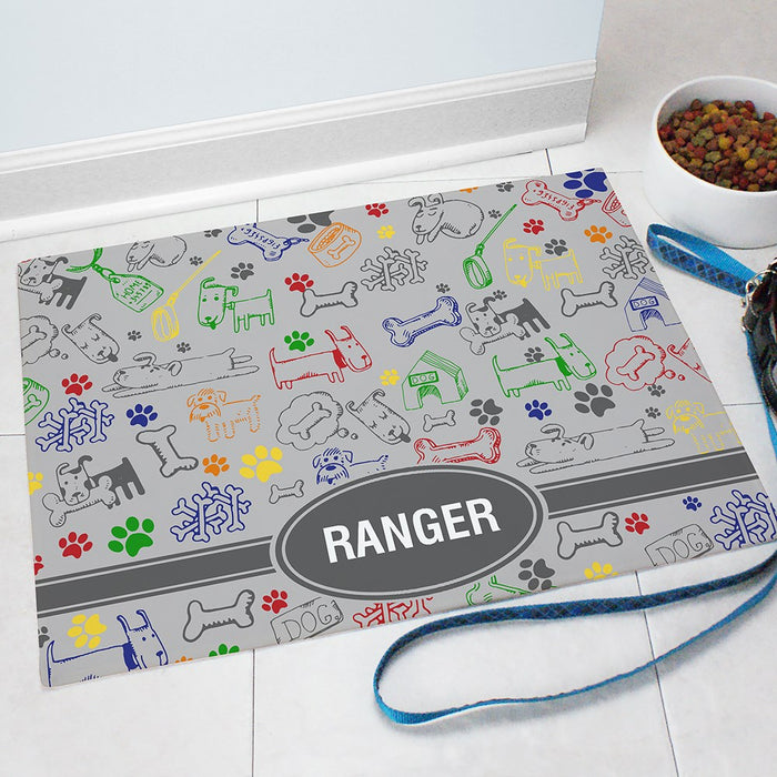 Dog Doodle Personalized Pet Mat - Custom Feeding Rug - Way Up Gifts