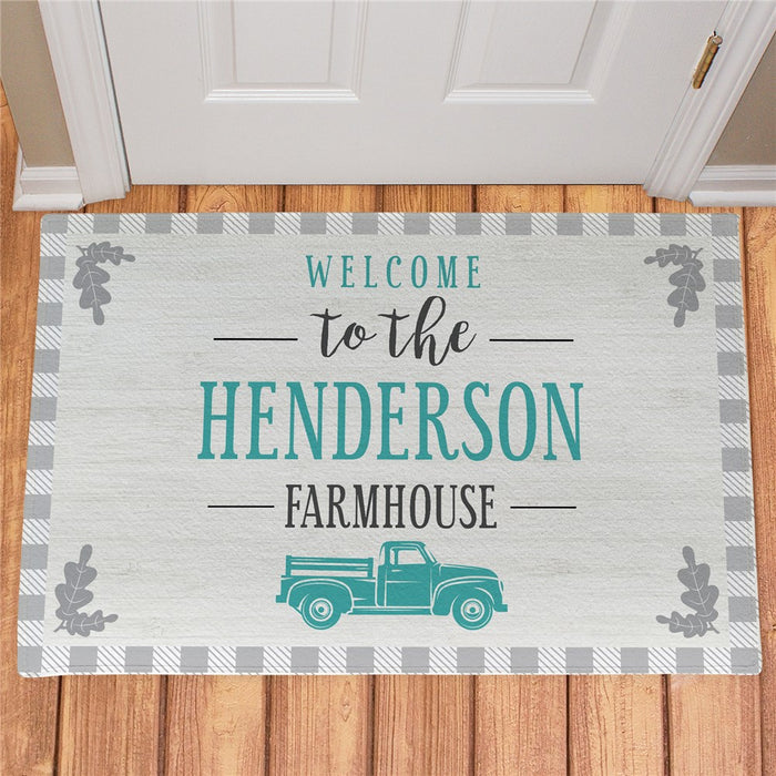 Farmhouse Gingham Personalized Doormat - Country Style Custom Entry Mat - Way Up Gifts