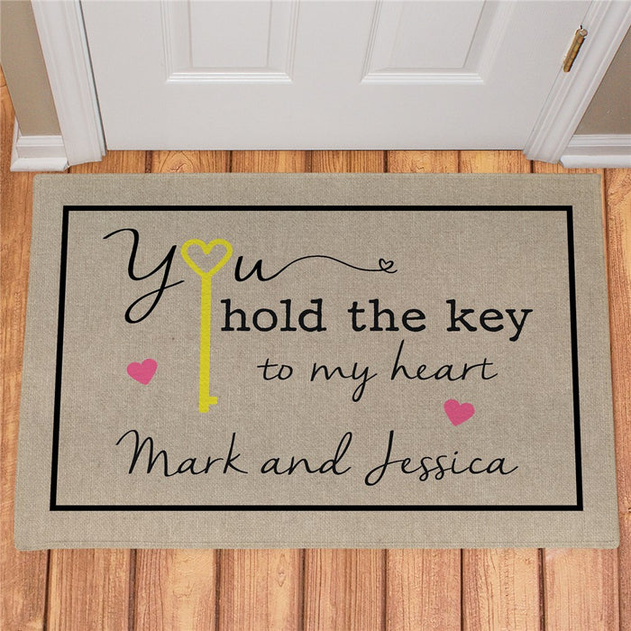 Hold the Key to My Heart Personalized Doormat - Custom Romantic Entry Mat - Way Up Gifts