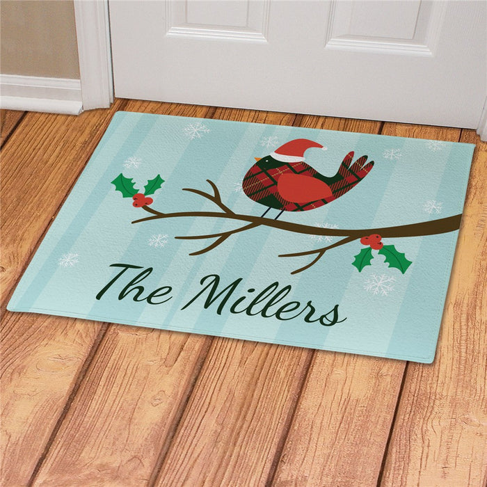 Christmas Cardinal Hat Personalized Doormat - Custom Holiday Entry Mat - Way Up Gifts