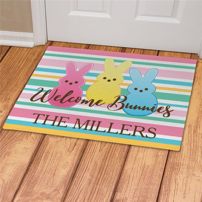 Bunnies Striped Personalized Doormat - Custom Easter Welcome Mat - Way Up Gifts