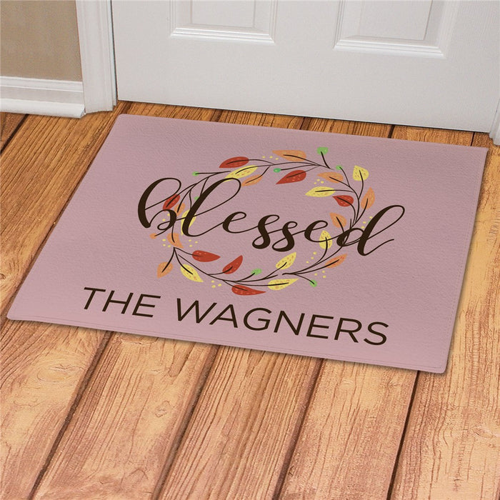 Blessed Wreath with Leaves Personalized Doormat - Custom Welcome Mat - Way Up Gifts
