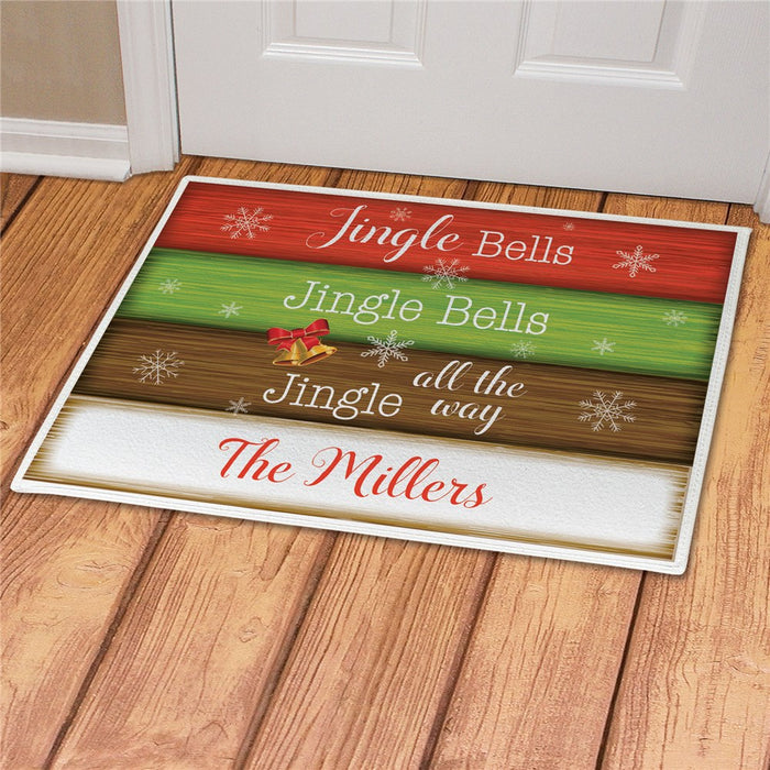 Jingle Bells Personalized Doormat - Custom Holiday Welcome Mat - Way Up Gifts