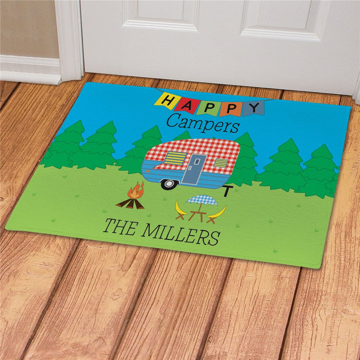 Happy Camper Plaid Personalized Doormat - Custom Outdoor Welcome Mat - Way Up Gifts