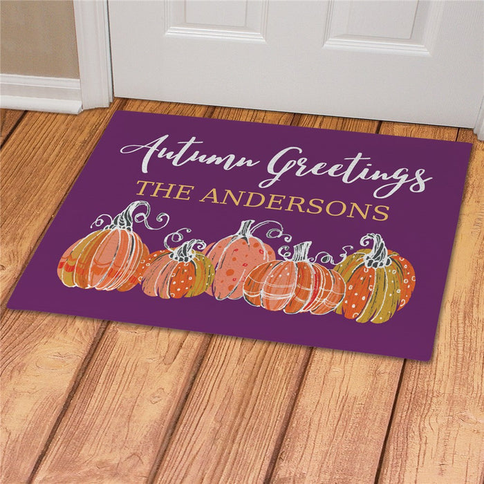 Autumn Greetings Personalized Doormat - Custom Fall Entry Mat - Way Up Gifts