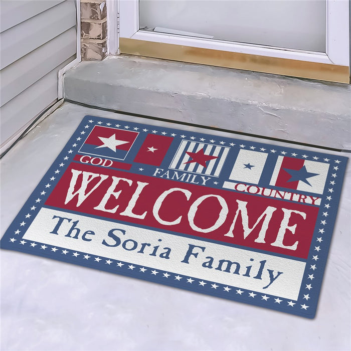 American Pride Personalized Welcome Mat - Custom Patriotic Entry Mat - Way Up Gifts
