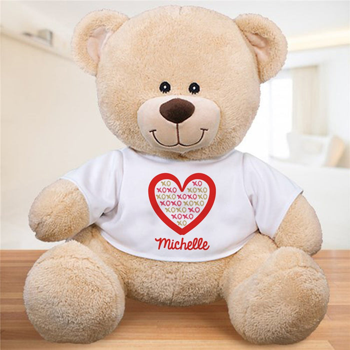 XOXO Heart Teddy Bear with Personalized T-Shirt - Custom Name Romantic Gift - Way Up Gifts
