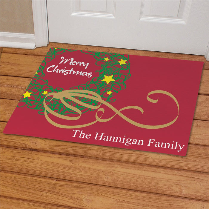 Christmas Wreath Personalized Doormat - Custom Holiday Entry Mat - Way Up Gifts
