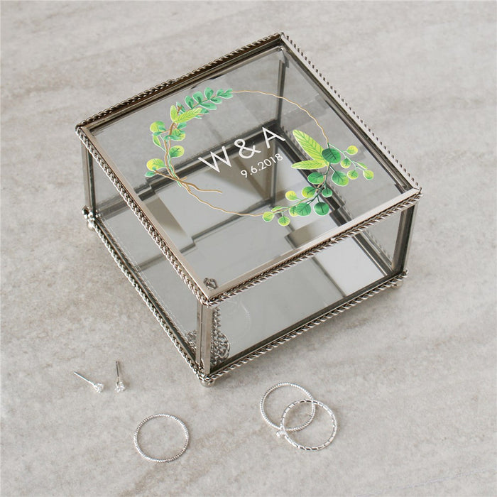 Personalized Wreath Design Glass Jewelry Box - Custom Name Box - Way Up Gifts