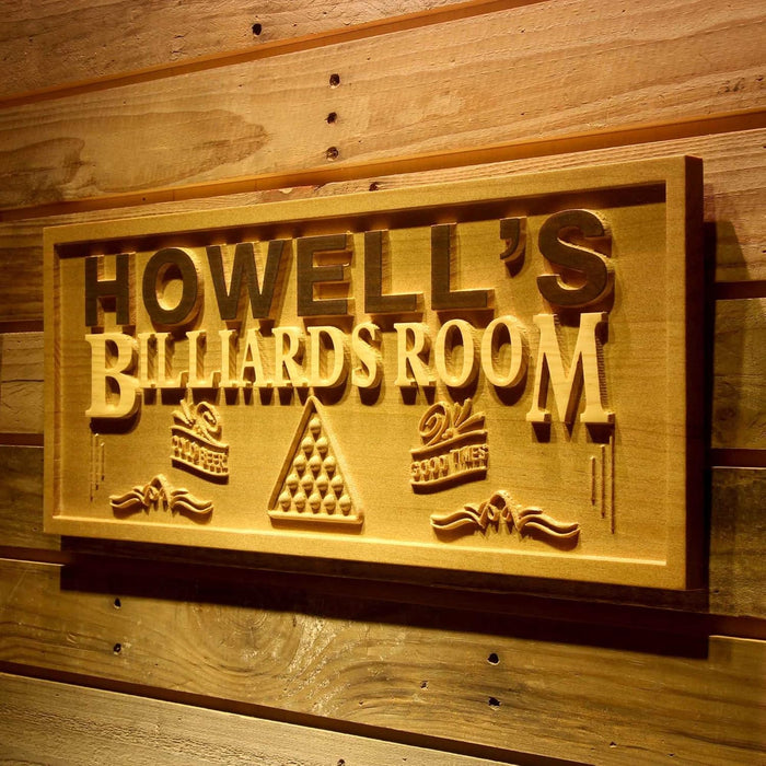 Personalized Pool Billiards Room Custom Wood Sign 3D Engraved Wall Plaque - Way Up Gifts