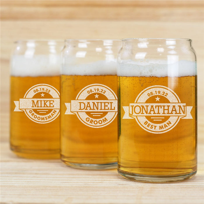 Personalized Engraved Beer Can Pint Glass for Groomsmen Gift - Way Up Gifts