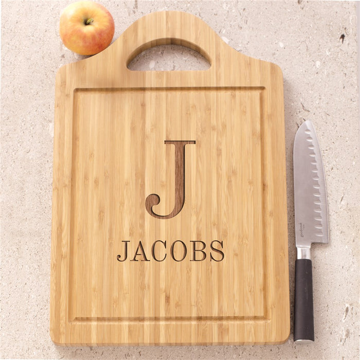 Engraved Initial & Family Name Cutting Board - Personalized Bamboo Board - Way Up Gifts