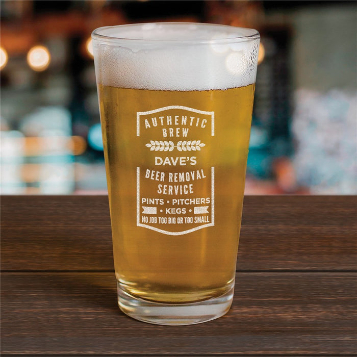 Engraved Beer Removal Service Pint Glass – Custom Funny Beer Mug for Him – Personalized Drinking Gift for Dad, Husband, or Friend - Way Up Gifts