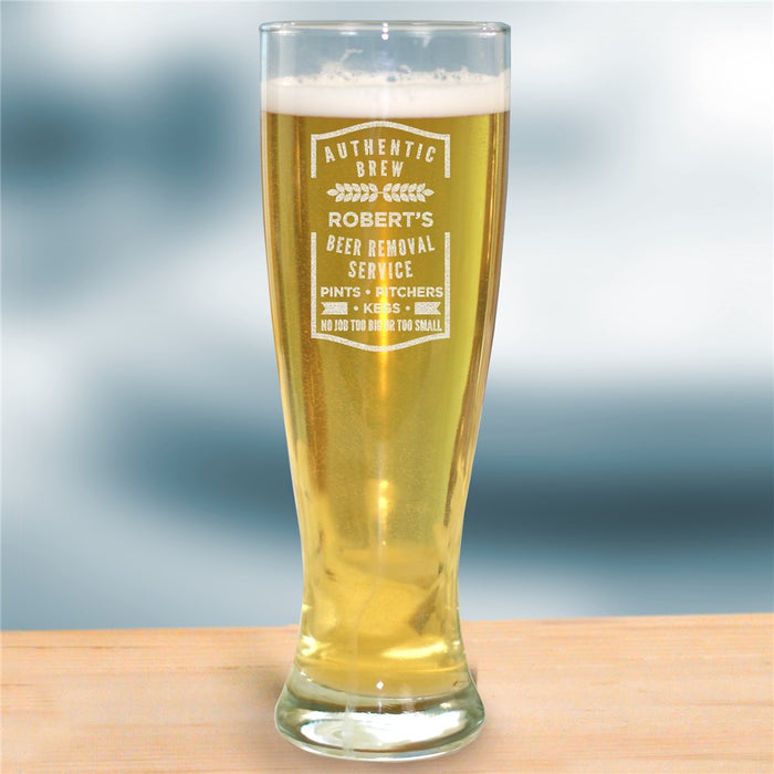 Engraved Beer Removal Service Pilsner Glass – Custom Funny Beer Mug for Dad, Husband, or Friend – Personalized Drinking Gift - Way Up Gifts