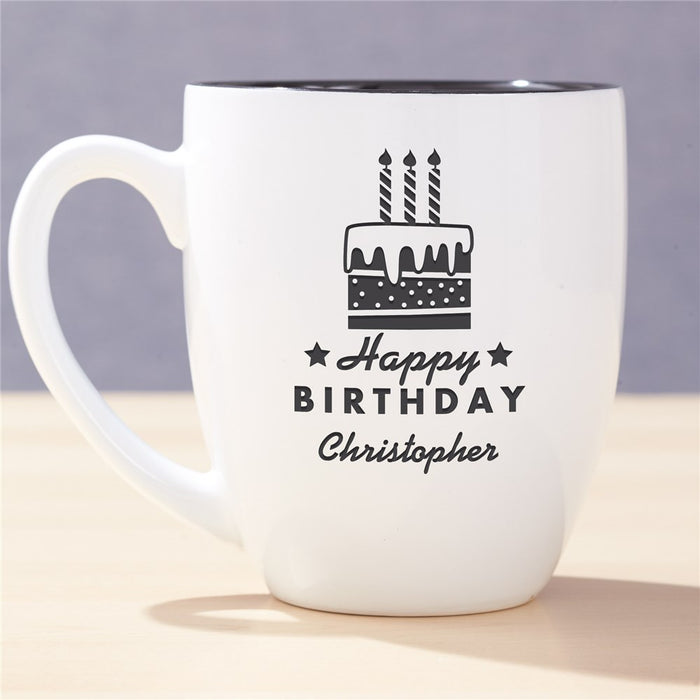 Engraved Happy Birthday Cake Bistro Mug - Custom Birthday Bistro Coffee Mug - Way Up Gifts