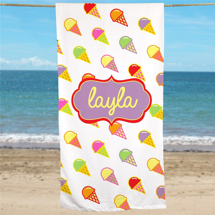 Ice Cream Cone Personalized Summer Beach Towel - Way Up Gifts
