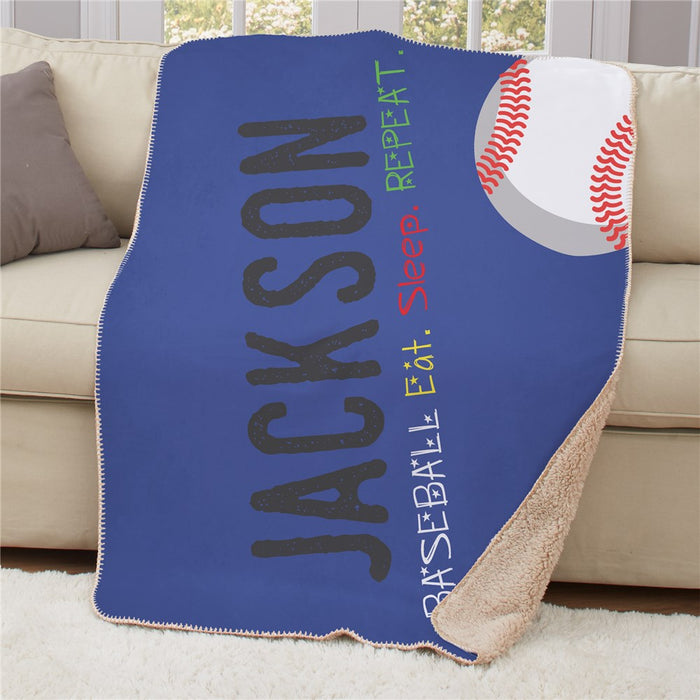 Personalized Eat Sleep Repeat Sherpa Blanket - Motivational Custom Throw - Way Up Gifts