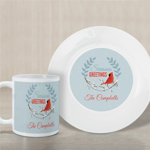 Seasons Greetings Set - Personalized Christmas Plate and Mug - Way Up Gifts