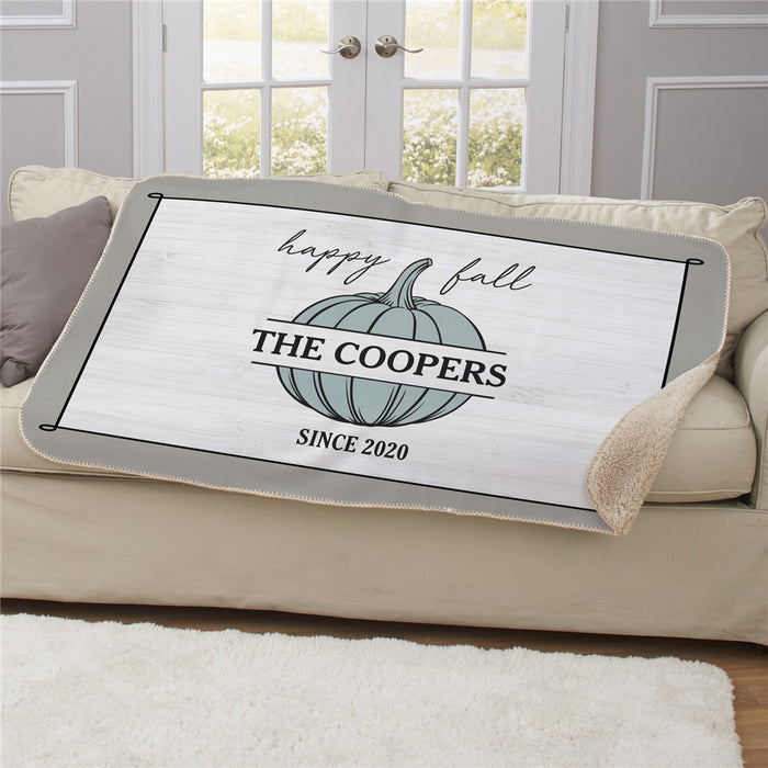Personalized Happy Fall Sherpa Blanket - Seasonal Fall Warm Blanket - Way Up Gifts