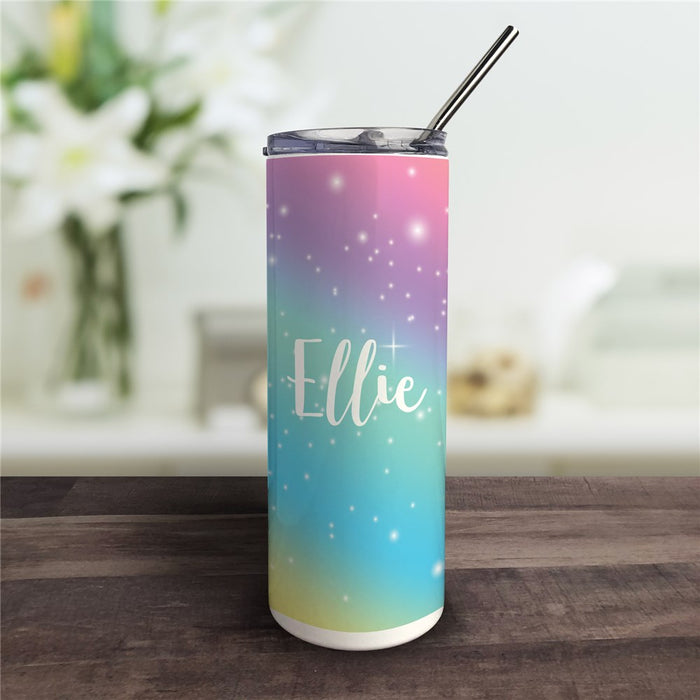 Custom Rainbow Tumbler with Straw - Personalized Colorful Gift - Way Up Gifts