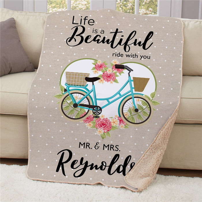 Personalized Life Is a Beautiful Ride Sherpa Blanket - Bicycle Adventure Inspirational Blanket - Way Up Gifts
