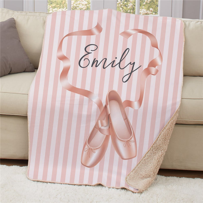 Personalized Ballet Slippers Sherpa Blanket - Dance Themed Blanket - Way Up Gifts