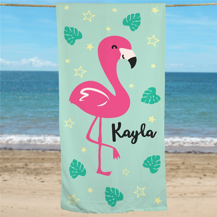 Flamingo Vibes Personalized Pool Beach Towel - Way Up Gifts