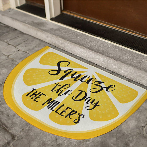 Squeeze the Day Lemon Personalized Doormat - Custom Summer Entry Mat - Way Up Gifts