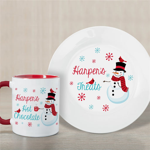 Snowman Hot Cocoa Set - Personalized Plate and Mug Combo - Way Up Gifts