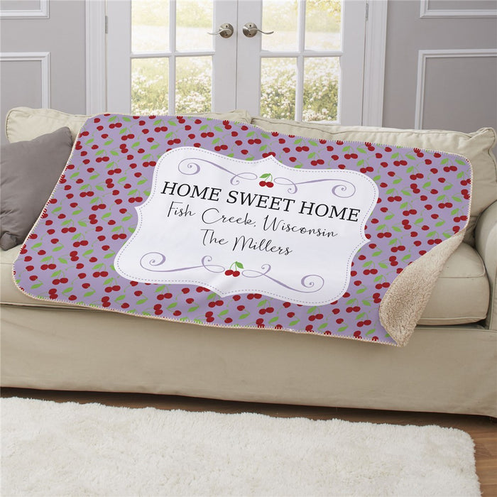 Personalized Cherries Sherpa Blanket - Fruity Cherry Pattern Throw - Way Up Gifts