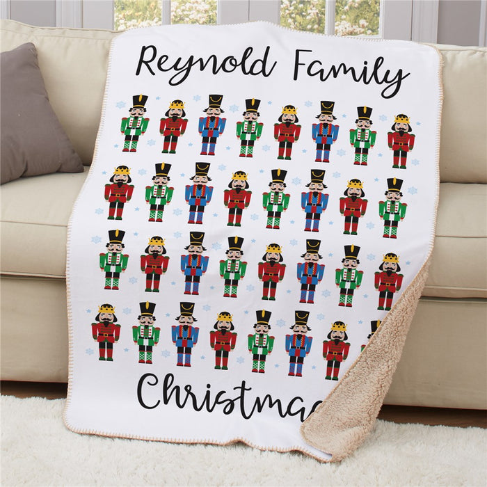 Personalized Christmas Nutcrackers Sherpa Blanket - Festive Nutcracker Throw - Way Up Gifts