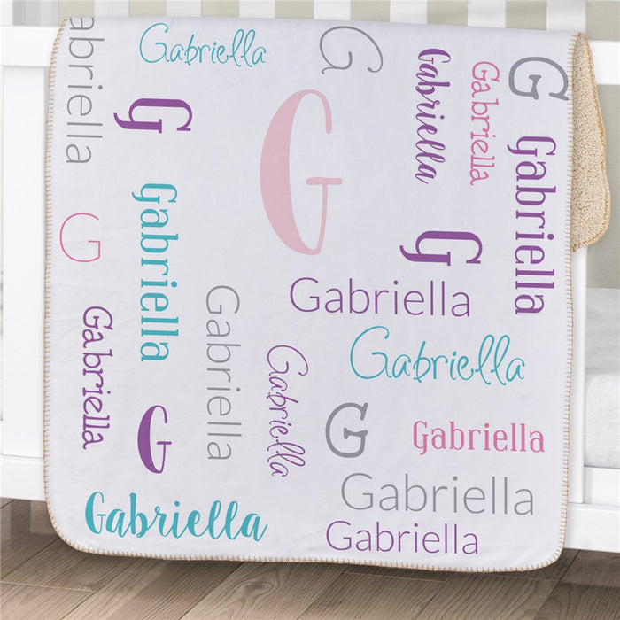 Personalized Girl Name And Initial Baby Sherpa Blanket - Personalized Baby Girl Gift - Way Up Gifts