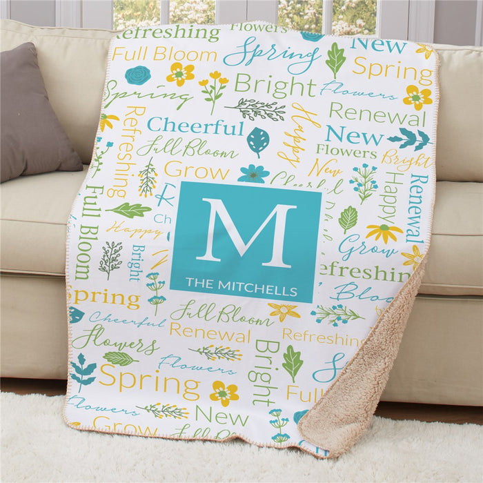 Personalized Spring Word Art Sherpa Blanket 50x60 - Large Floral Quote Blanket - Way Up Gifts