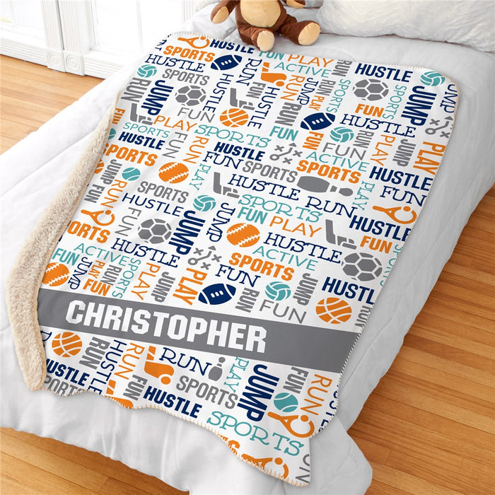 Personalized Sports Word Art Sherpa Blanket - Custom Athlete Name Blanket - Way Up Gifts