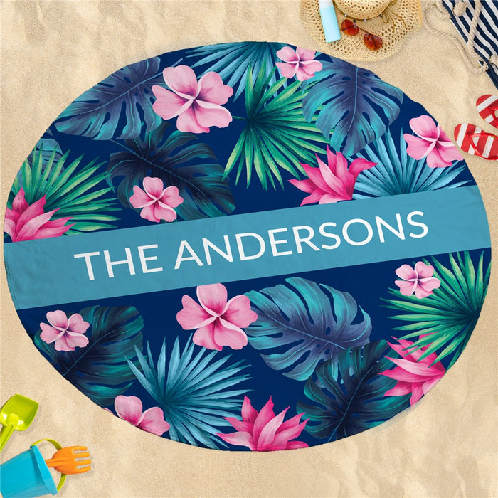 Tropical Vibes Personalized Round Beach Towel - Way Up Gifts