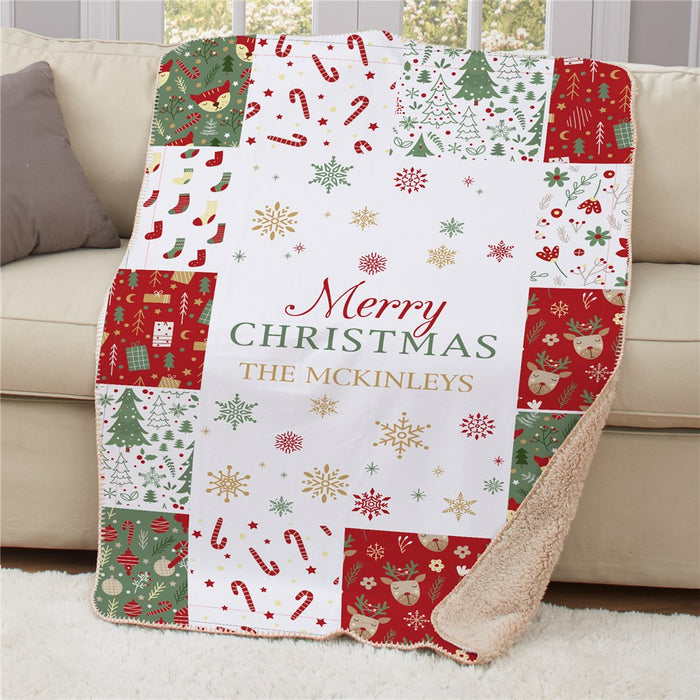 Personalized Christmas Family Quilt 50X60 Sherpa Blanket - Warm Christmas Quilt Blanket - Way Up Gifts